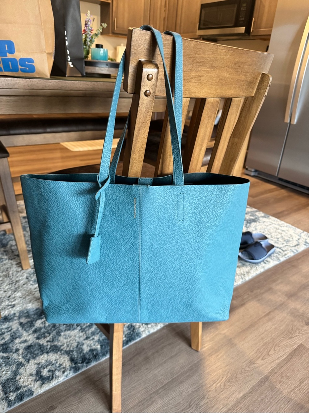 Maison de Sabre Blue Leather Tote Bag with Interior Pockets